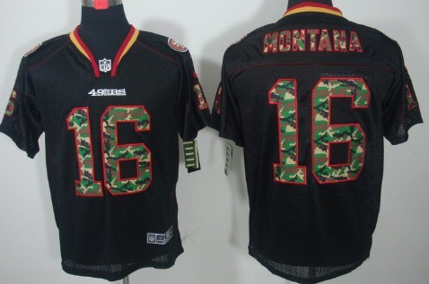 Nike San Francisco 49ers #16 Joe Montana Black With Camo Elite Jersey 