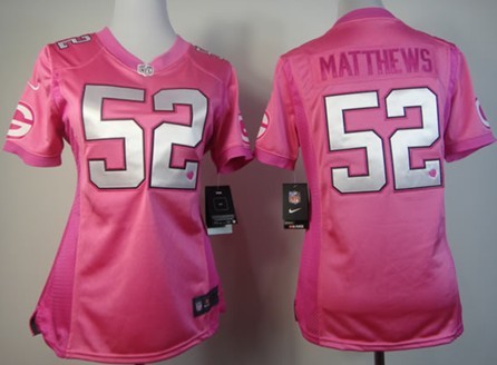 Nike Green Bay Packers #52 Clay Matthews Pink Love Womens Jersey 