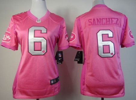 Nike New York Jets #6 Mark Sanchez Pink Love Womens Jersey 