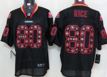 Nike San Francisco 49ers #80 Jerry Rice Lights Out Black Ornamented Elite Jersey 