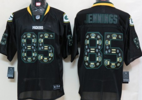 Nike Green Bay Packers #85 Greg Jennings Lights Out Black Ornamented Elite Jersey 