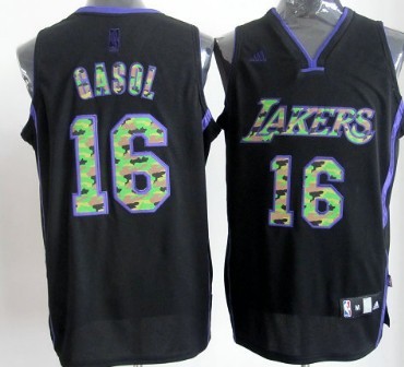 Los Angeles Lakers #16 Paul Gaslo Black Camo Fashion Jersey 