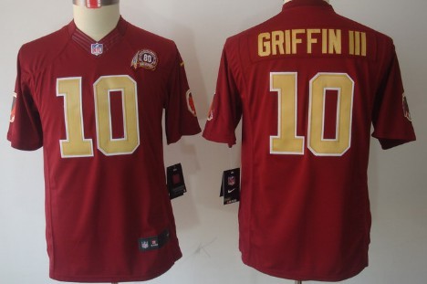 Nike Washington Redskins #10 Robert Griffin III Red With Gold Limited Kids Jersey 