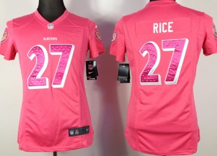 Nike Baltimore Ravens #27 Ray Rice Pink Sweetheart Diamond Womens Jersey 