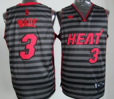 Miami Heat #3 Dwyane Wade Gray With Black Pinstripe Jersey 