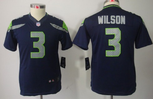 Nike Seattle Seahawks #3 Russell Wilson Navy Blue Limited Kids Jersey 