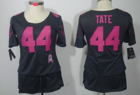 Nike Houston Texans #44 Ben Tate Breast Cancer Awareness Gray Womens Jersey 