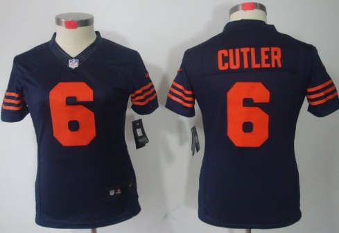 Nike Chicago Bears #6 Jay Cutler Blue With Orange Limited Womens Jersey 