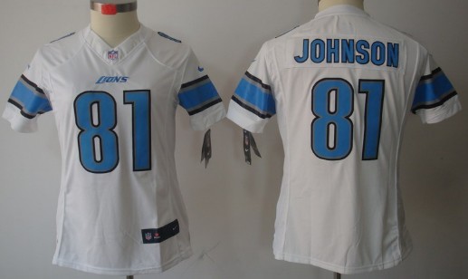 Nike Detroit Lions #81 Calvin Johnson White Limited Womens Jersey 