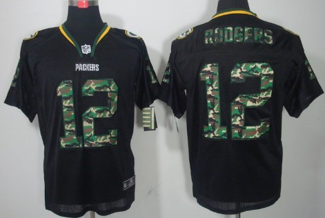 Nike Green Bay Packers #12 Aaron Rodgers Black With Camo Elite Jersey 