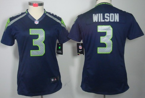 Nike Seattle Seahawks #3 Russell Wilson Navy Blue Limited Womens Jersey 