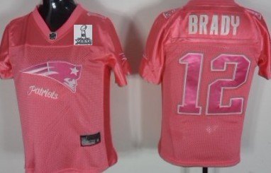 New England Patriots #12 Tom Brady Pink Stitched Womens 2012 Super Bowl XLVI Jersey 