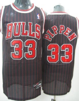 Chicago Bulls #33 Scottie Pippen Black Pinstripe Swingman Jersey