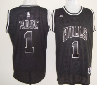 Chicago Bulls #1 Derrick Rose All Black With White Swingman Jersey