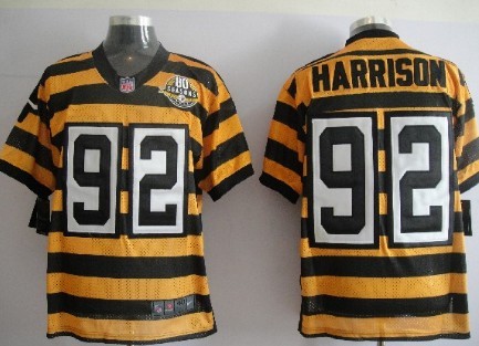 Nike Pittsburgh Steelers #92 James Harrison Yellow With Black Throwback 80TH Jersey