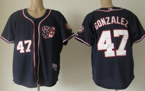 Washington Nationals #47 Gio Gonzalez Navy Blue Jersey