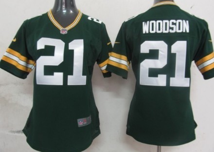 Nike Green Bay Packers #21 Charles Woodson Green Game Womens Jersey