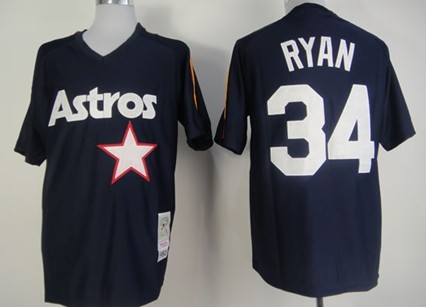 Houston Astros #34 Nolan Ryan Navy Blue Throwback Jersey 