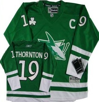 San Jose Sharks #19 Joe Thornton St. Patrick's Day Green Kids Jersey