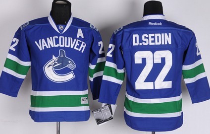 Vancouver Canucks #22 Daniel Sedin Blue Kids Jersey