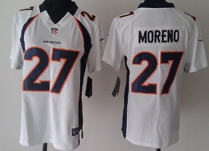 Nike Denver Broncos 27 Moreno White Game Womens Jersey  