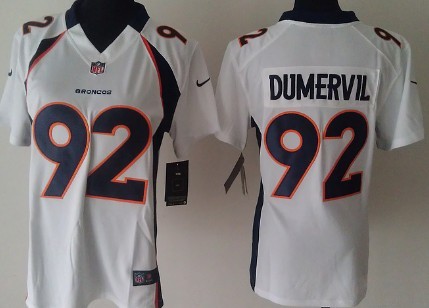 Nike Denver Broncos #92 Elvis Dumervil White Game Womens Jersey