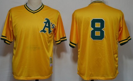 Oakland Athletics #8 Joe Morgan 1984 Mesh BP Yellow Throwback Jersey 