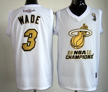 Miami Heat #3 Dwyane Wade 2012 NBA Finals Champions White With Gold Jersey 