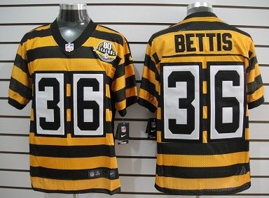 Nike Pittsburgh Steelers #36 Jerome Bettis Yellow With Black Throwback 80TH Jersey 