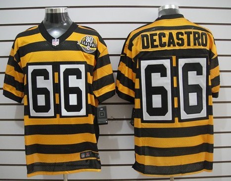 Nike Pittsburgh Steelers #66 David DeCastro Yellow With Black Throwback 80TH Jersey 