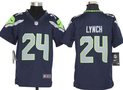 Nike Seattle Seahawks #24 Marshawn Lynch Navy Blue Game Kids Jersey 