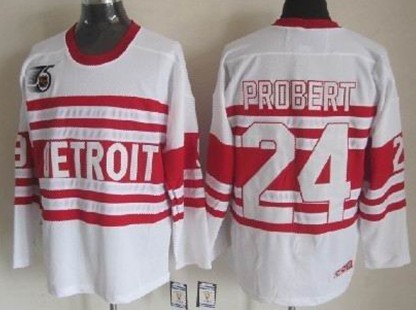 Detroit Red Wings #24 Bob Probert White 75TH Throwback CCM Jersey 