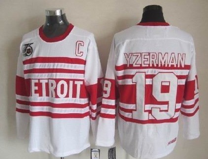 Detroit Red Wings #19 Steve Yzerman White 75TH Throwback CCM Jersey 