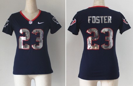 Nike Houston Texans #23 Arian Foster Handwork Sequin Lettering Fashion Blue Womens Jersey 