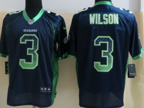 Nike Seattle Seahawks #3 Russell Wilson Drift Fashion Blue Elite Jersey 