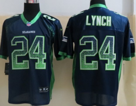 Nike Seattle Seahawks #24 Marshawn Lynch Drift Fashion Blue Elite Jersey 