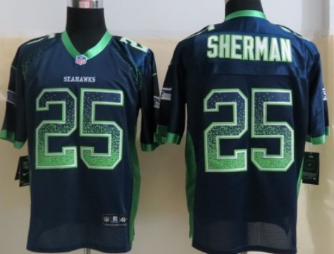 Nike Seattle Seahawks #25 Richard Sherman Drift Fashion Blue Elite Jersey 