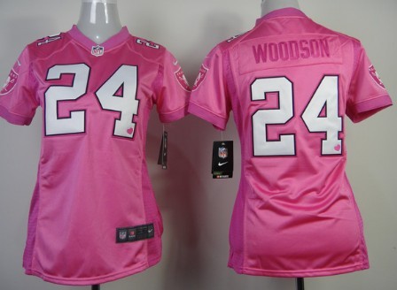 Nike Oakland Raiders #24 Charles Woodson Pink Love Womens Jersey 