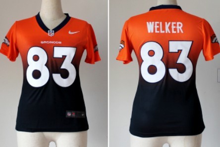 Nike Denver Broncos #83 Wes Welker Orange/Blue Fadeaway Womens Jersey 