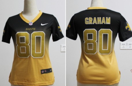 Nike New Orleans Saints #80 Jimmy Graham Black/Gold Fadeaway Womens Jersey 