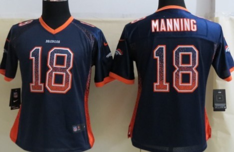 Nike Denver Broncos #18 Peyton Manning Drift Fashion Blue Womens Jersey 