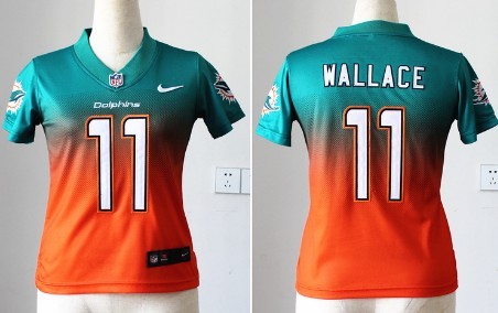 Nike Miami Dolphins #11 Mike Wallace Green/Orange Fadeaway Womens Jersey 