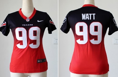 Nike Houston Texans #99 J.J. Watt Blue/Red Fadeaway Womens Jersey 