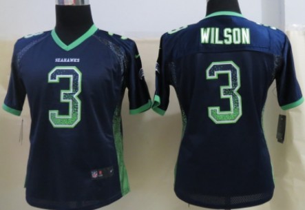 Nike Seattle Seahawks #3 Russell Wilson Drift Fashion Blue Womens Jersey 