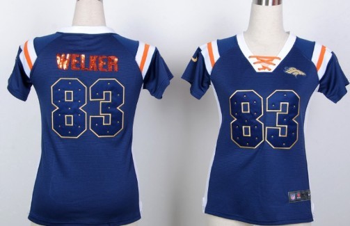 Nike Denver Broncos #83 Wes Welker Drilling Sequins Blue Womens Jersey