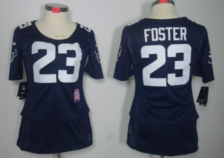 Nike Houston Texans #23 Arian Foster Breast Cancer Awareness Navy Blue Womens Jersey 