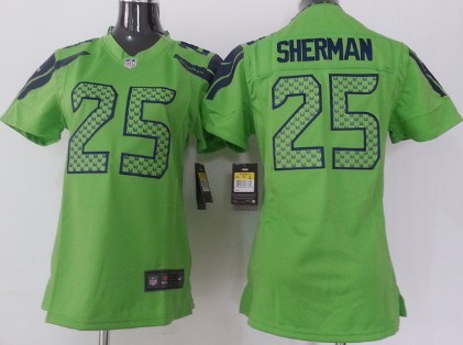 Nike Seattle Seahawks #25 Richard Sherman Green Game Womens Jersey 