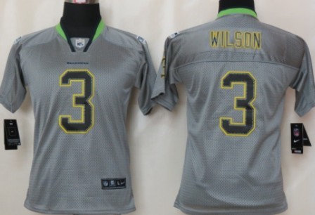 Nike Seattle Seahawks #3 Russell Wilson Lights Out Gray Kids Jersey 