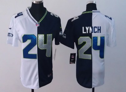 Nike Seattle Seahawks #24 Marshawn Lynch White/Navy Blue Two Tone Womens Jersey 