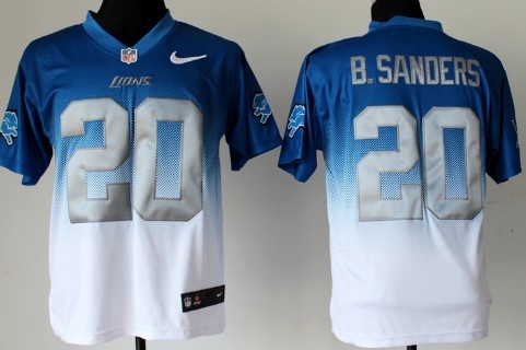 Nike Detroit Lions #20 Barry Sanders Light Blue/White Fadeaway Elite Jersey 